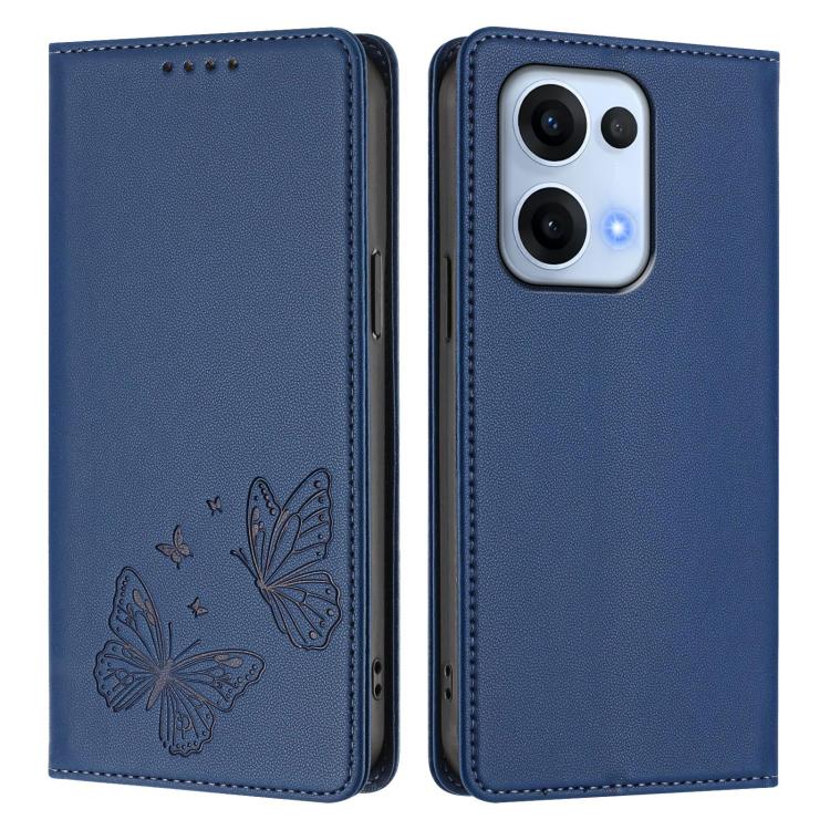 For OPPO Reno13 Global Strong Magnetic Dual Butterfly RFID Vegan Leather Phone Case