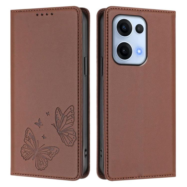 For OPPO Reno13 Global Strong Magnetic Dual Butterfly RFID Vegan Leather Phone Case