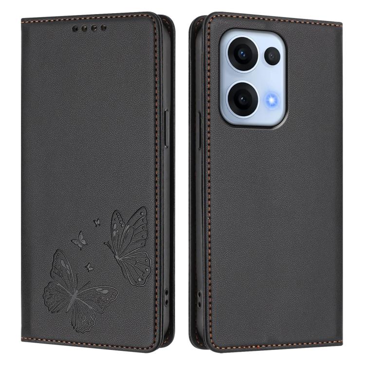 For OPPO Reno13 Global Strong Magnetic Dual Butterfly RFID Vegan Leather Phone Case