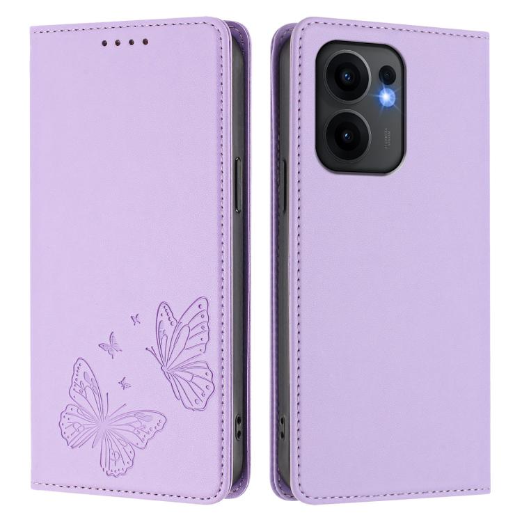 For OPPO Reno13 F 5G / 4G Strong Magnetic Dual Butterfly RFID Vegan Leather Phone Case