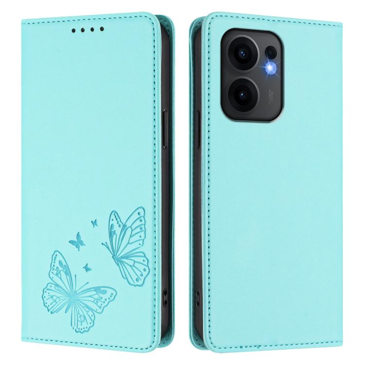 For OPPO Reno13 F 5G / 4G Strong Magnetic Dual Butterfly RFID Vegan Leather Phone Case