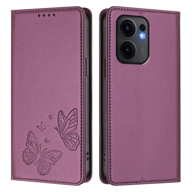For OPPO Reno13 F 5G / 4G Strong Magnetic Dual Butterfly RFID Vegan Leather Phone Case