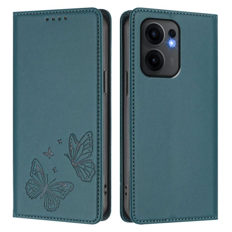 For OPPO Reno13 F 5G / 4G Strong Magnetic Dual Butterfly RFID Vegan Leather Phone Case