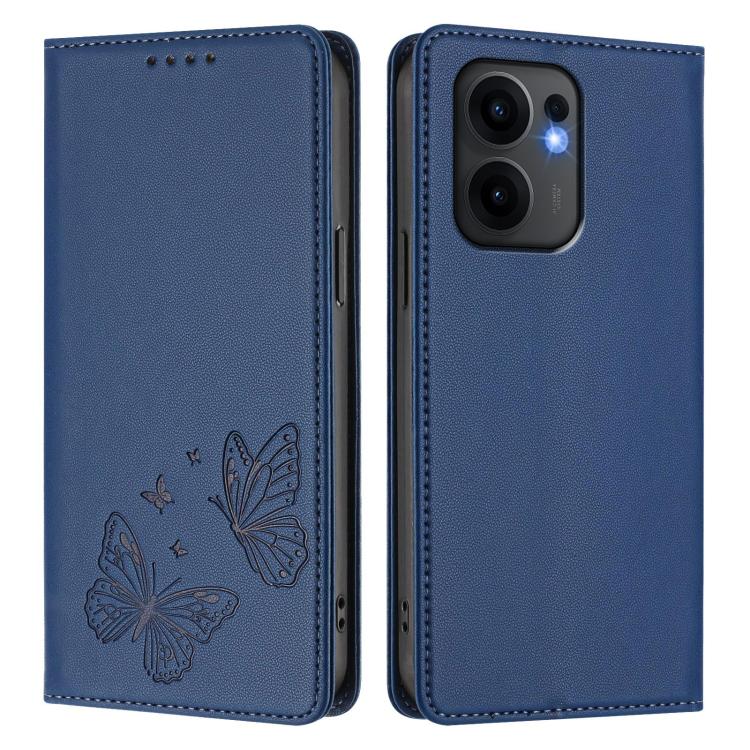 For OPPO Reno13 F 5G / 4G Strong Magnetic Dual Butterfly RFID Vegan Leather Phone Case