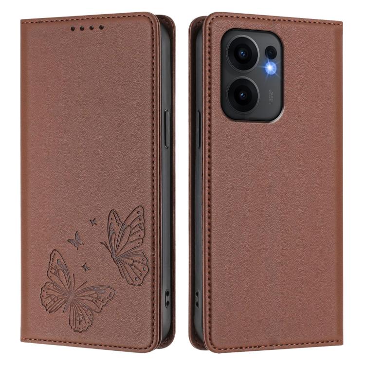 For OPPO Reno13 F 5G / 4G Strong Magnetic Dual Butterfly RFID Vegan Leather Phone Case