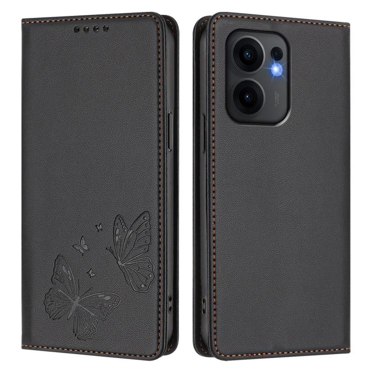 For OPPO Reno13 F 5G / 4G Strong Magnetic Dual Butterfly RFID Vegan Leather Phone Case