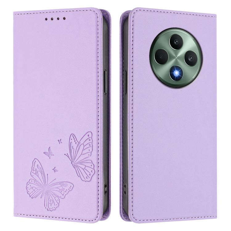 For OPPO Reno12 F 4G / 5G / OPPO F27 Strong Magnetic Dual Butterfly RFID Vegan Leather Phone Case