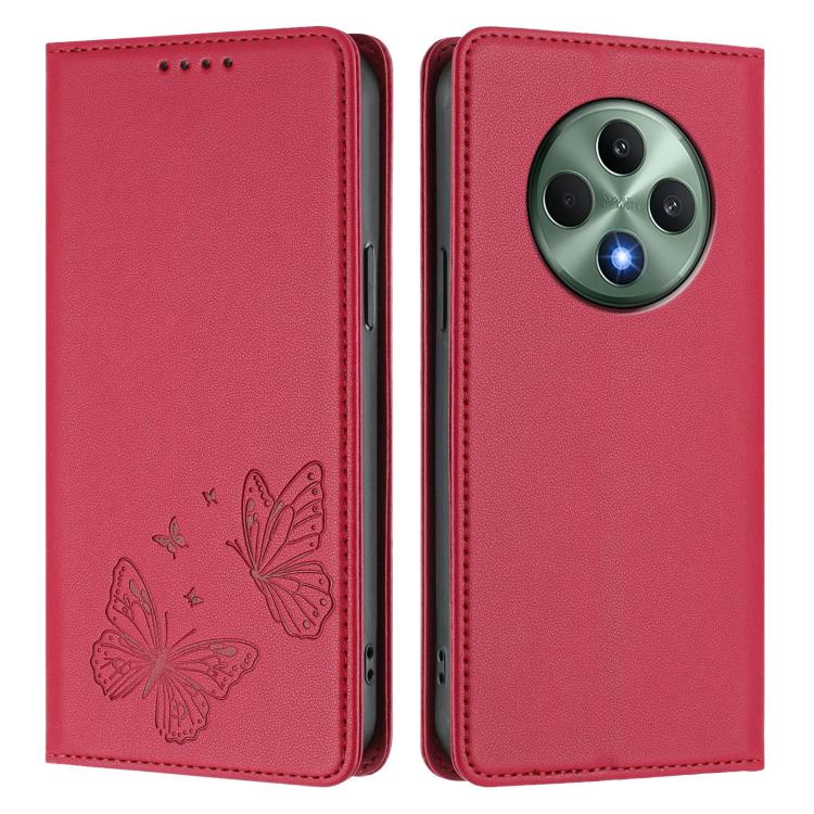 For OPPO Reno12 F 4G / 5G / OPPO F27 Strong Magnetic Dual Butterfly RFID Vegan Leather Phone Case