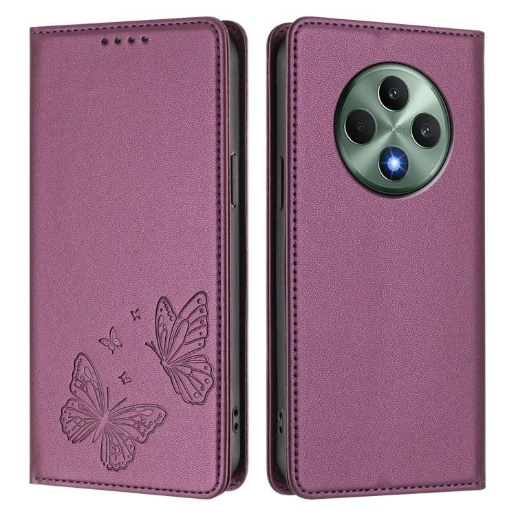 For OPPO Reno12 F 4G / 5G / OPPO F27 Strong Magnetic Dual Butterfly RFID Vegan Leather Phone Case