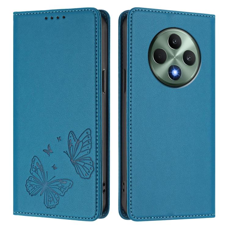 For OPPO Reno12 F 4G / 5G / OPPO F27 Strong Magnetic Dual Butterfly RFID Vegan Leather Phone Case
