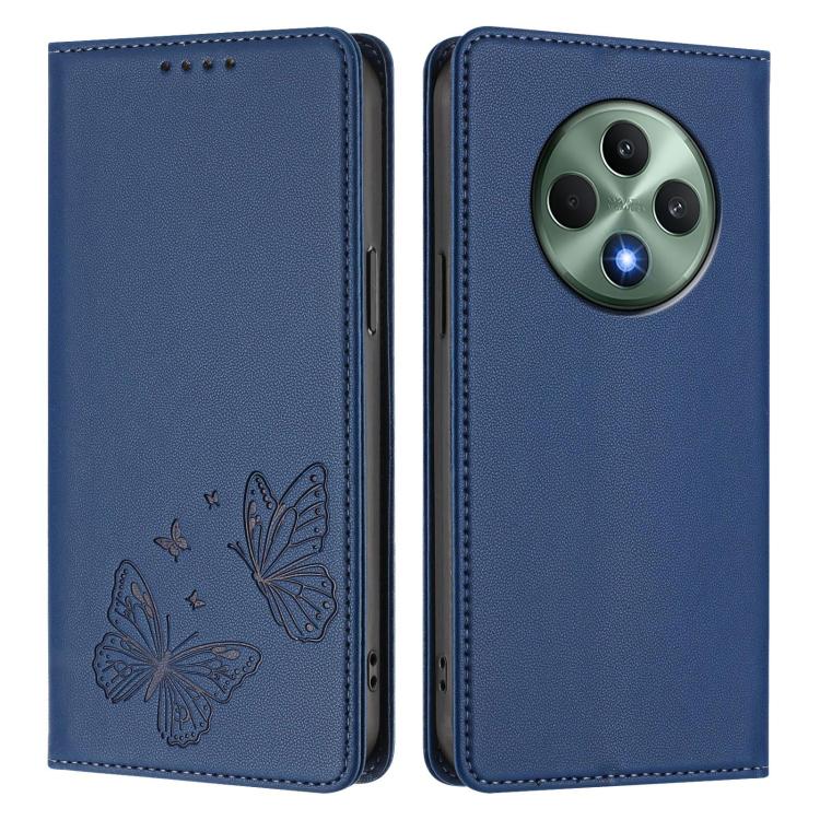 For OPPO Reno12 F 4G / 5G / OPPO F27 Strong Magnetic Dual Butterfly RFID Vegan Leather Phone Case