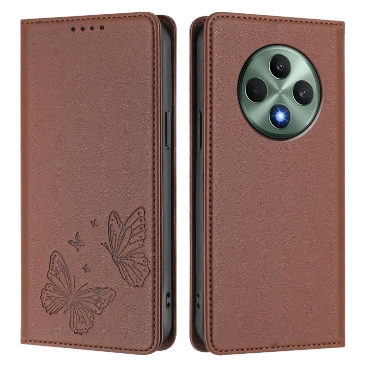 For OPPO Reno12 F 4G / 5G / OPPO F27 Strong Magnetic Dual Butterfly RFID Vegan Leather Phone Case