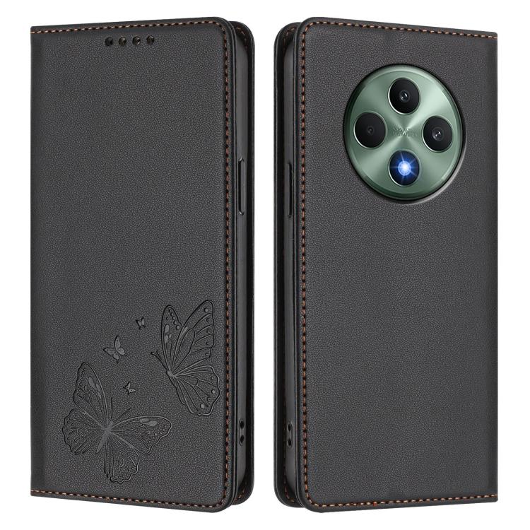 For OPPO Reno12 F 4G / 5G / OPPO F27 Strong Magnetic Dual Butterfly RFID Vegan Leather Phone Case