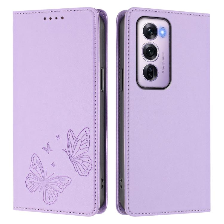 For OPPO Reno12 Pro Global Strong Magnetic Dual Butterfly RFID Vegan Leather Phone Case