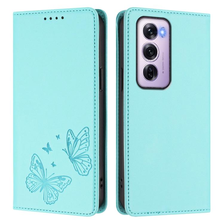 For OPPO Reno12 Pro Global Strong Magnetic Dual Butterfly RFID Vegan Leather Phone Case