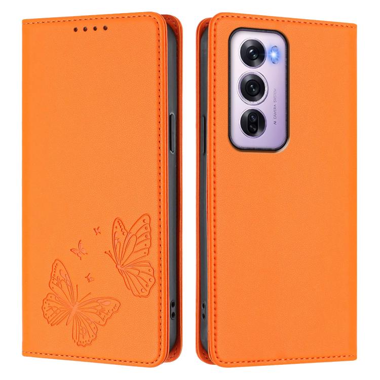 For OPPO Reno12 Pro Global Strong Magnetic Dual Butterfly RFID Vegan Leather Phone Case