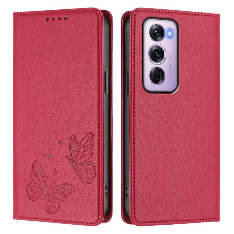 For OPPO Reno12 Pro Global Strong Magnetic Dual Butterfly RFID Vegan Leather Phone Case