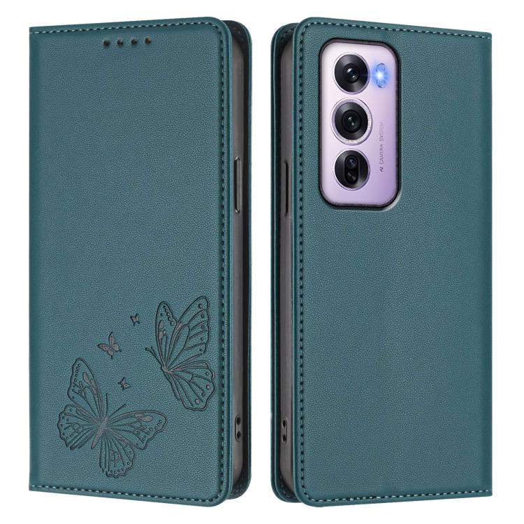 For OPPO Reno12 Pro Global Strong Magnetic Dual Butterfly RFID Vegan Leather Phone Case