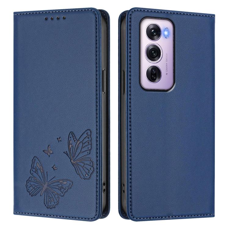 For OPPO Reno12 Pro Global Strong Magnetic Dual Butterfly RFID Vegan Leather Phone Case