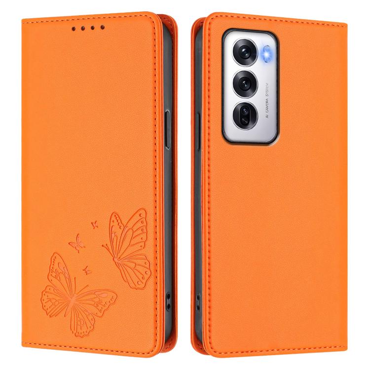 For OPPO Reno12 Global Strong Magnetic Dual Butterfly RFID Vegan Leather Phone Case