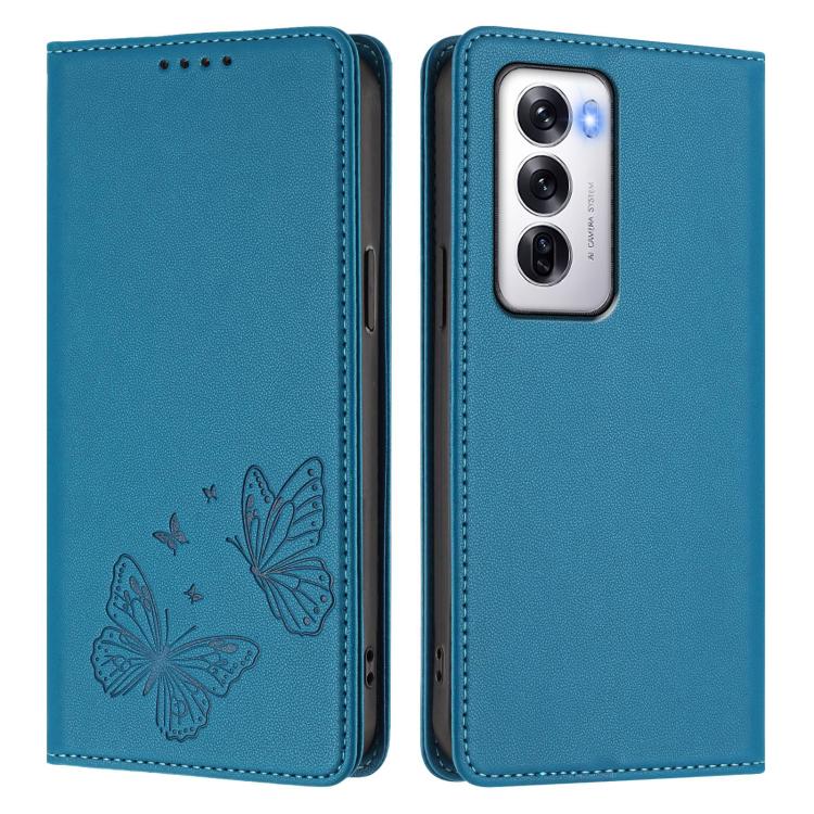 For OPPO Reno12 Global Strong Magnetic Dual Butterfly RFID Vegan Leather Phone Case