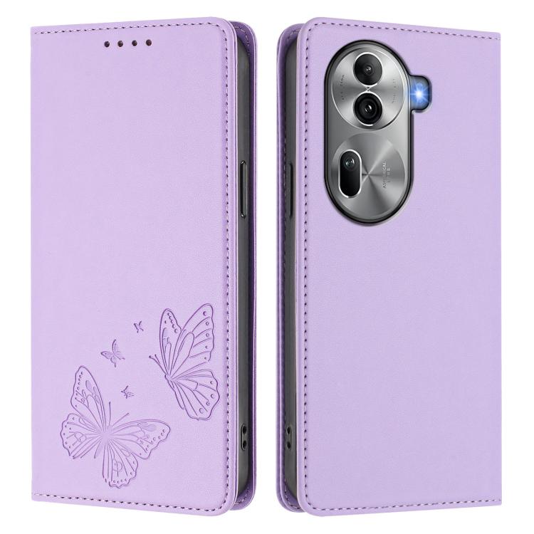 For OPPO Reno11 Pro Global Strong Magnetic Dual Butterfly RFID Vegan Leather Phone Case