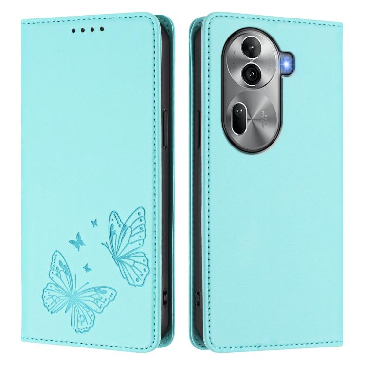For OPPO Reno11 Pro Global Strong Magnetic Dual Butterfly RFID Vegan Leather Phone Case
