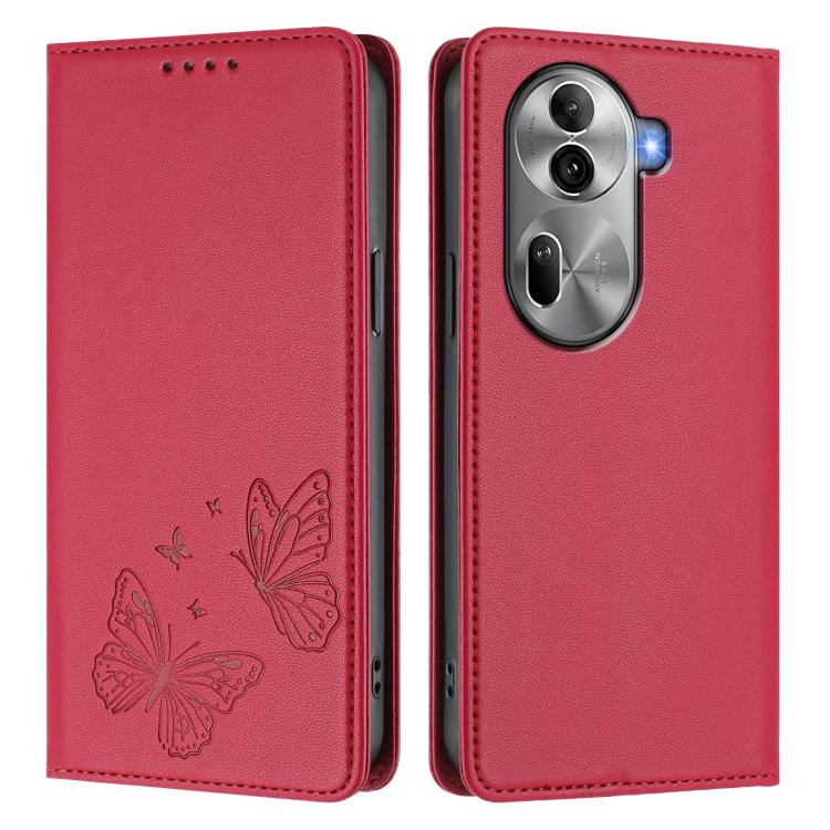 For OPPO Reno11 Pro Global Strong Magnetic Dual Butterfly RFID Vegan Leather Phone Case