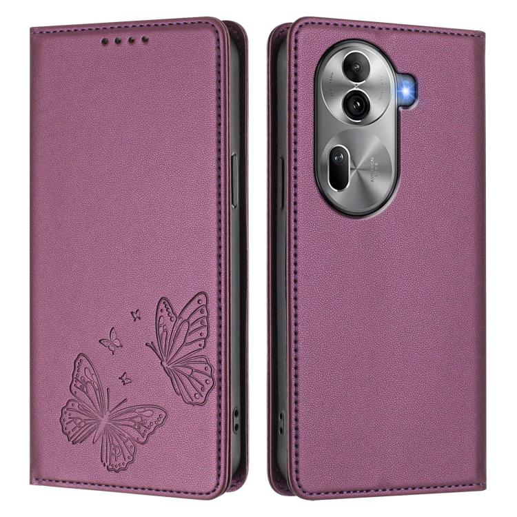 For OPPO Reno11 Pro Global Strong Magnetic Dual Butterfly RFID Vegan Leather Phone Case