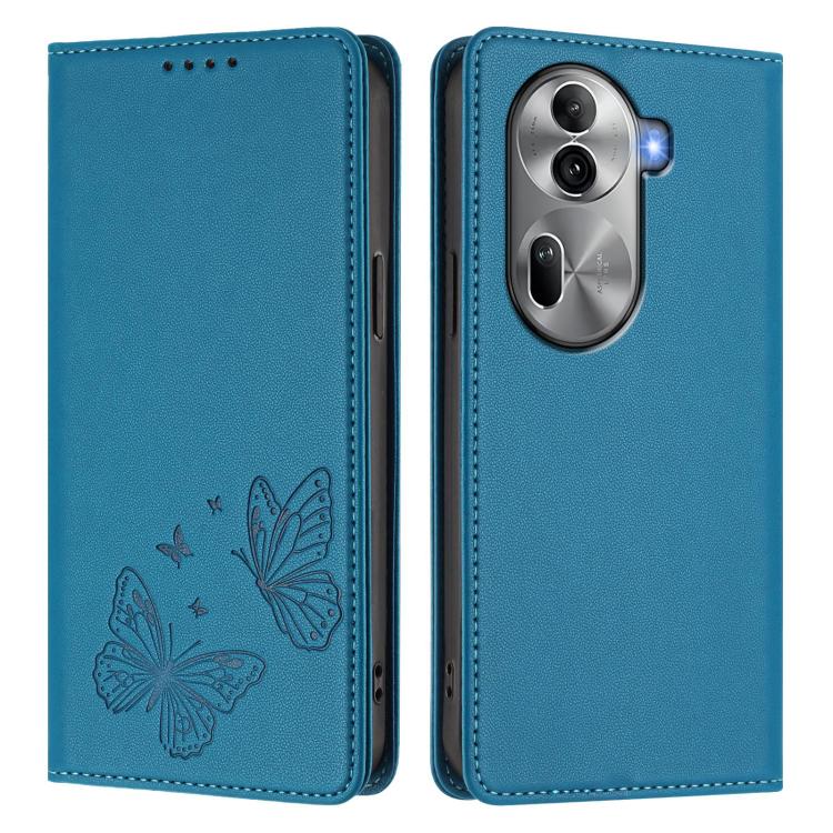 For OPPO Reno11 Pro Global Strong Magnetic Dual Butterfly RFID Vegan Leather Phone Case