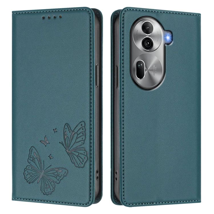 For OPPO Reno11 Pro Global Strong Magnetic Dual Butterfly RFID Vegan Leather Phone Case