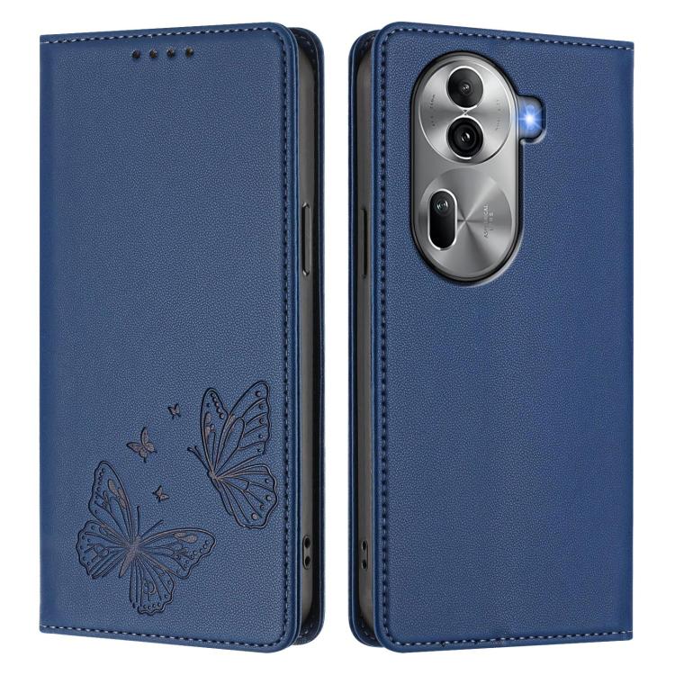 For OPPO Reno11 Pro Global Strong Magnetic Dual Butterfly RFID Vegan Leather Phone Case