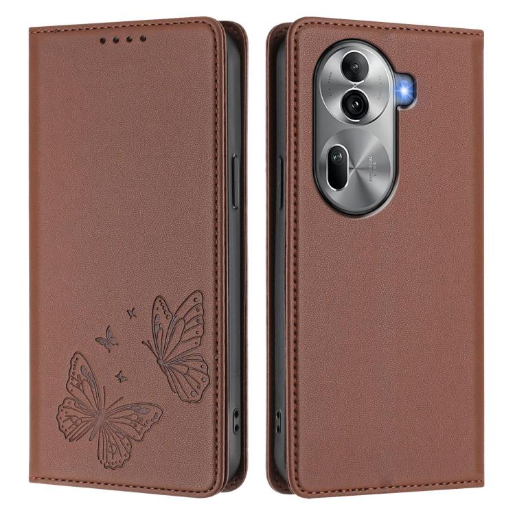 For OPPO Reno11 Pro Global Strong Magnetic Dual Butterfly RFID Vegan Leather Phone Case