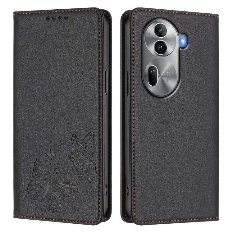 For OPPO Reno11 Pro Global Strong Magnetic Dual Butterfly RFID Vegan Leather Phone Case