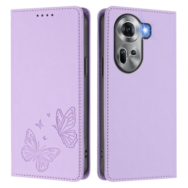 For OPPO Reno11 Global Strong Magnetic Dual Butterfly RFID Vegan Leather Phone Case