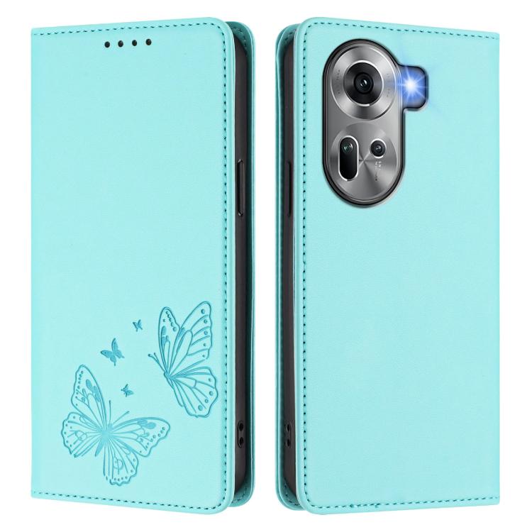For OPPO Reno11 Global Strong Magnetic Dual Butterfly RFID Vegan Leather Phone Case