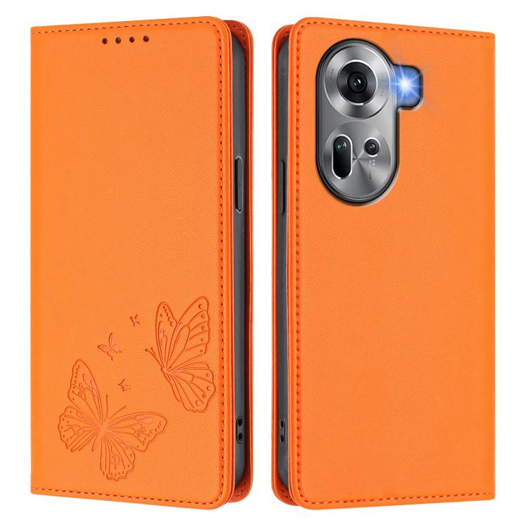 For OPPO Reno11 Global Strong Magnetic Dual Butterfly RFID Vegan Leather Phone Case
