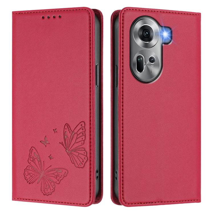 For OPPO Reno11 Global Strong Magnetic Dual Butterfly RFID Vegan Leather Phone Case