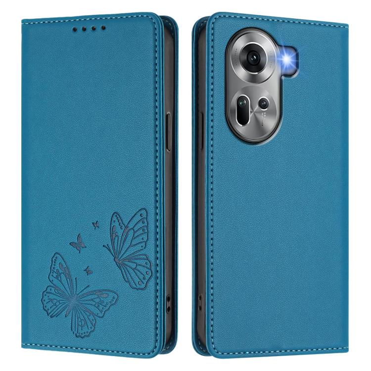 For OPPO Reno11 Global Strong Magnetic Dual Butterfly RFID Vegan Leather Phone Case