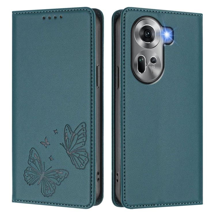 For OPPO Reno11 Global Strong Magnetic Dual Butterfly RFID Vegan Leather Phone Case