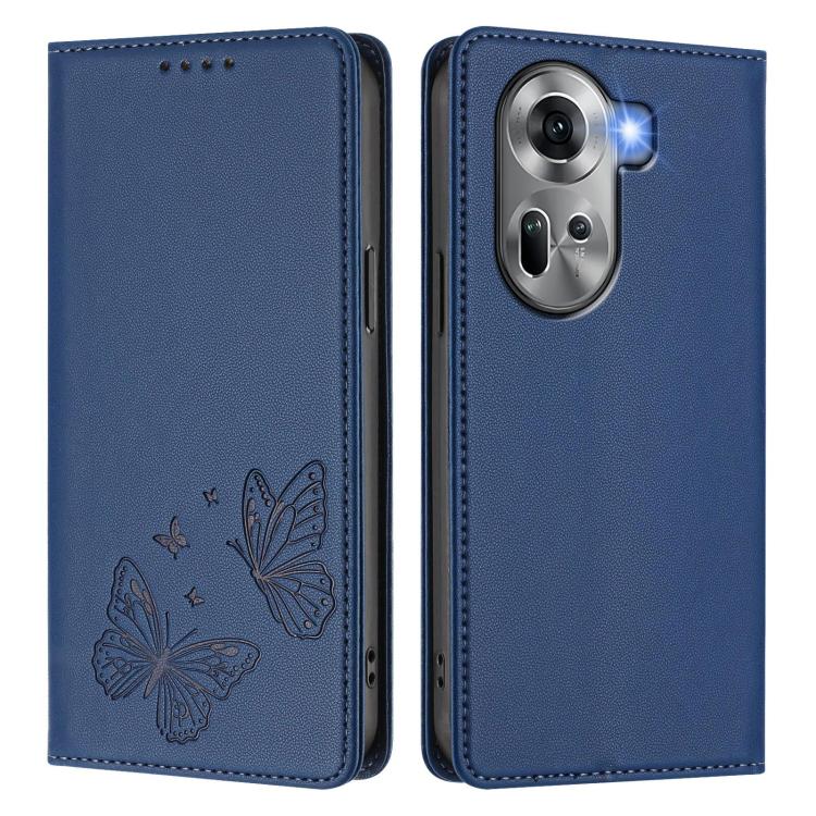 For OPPO Reno11 Global Strong Magnetic Dual Butterfly RFID Vegan Leather Phone Case