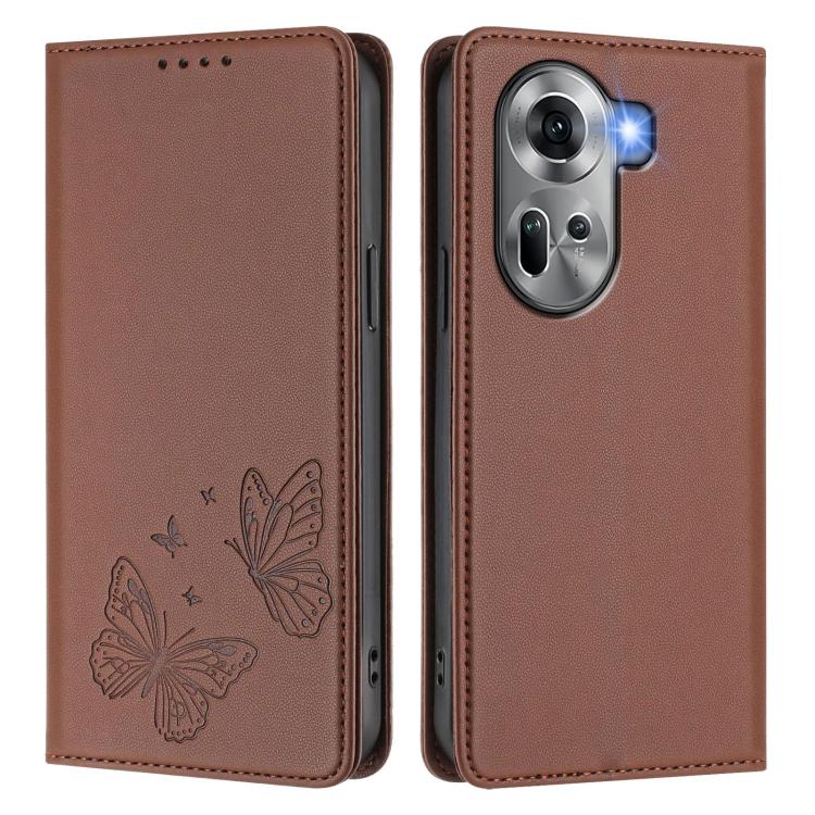 For OPPO Reno11 Global Strong Magnetic Dual Butterfly RFID Vegan Leather Phone Case