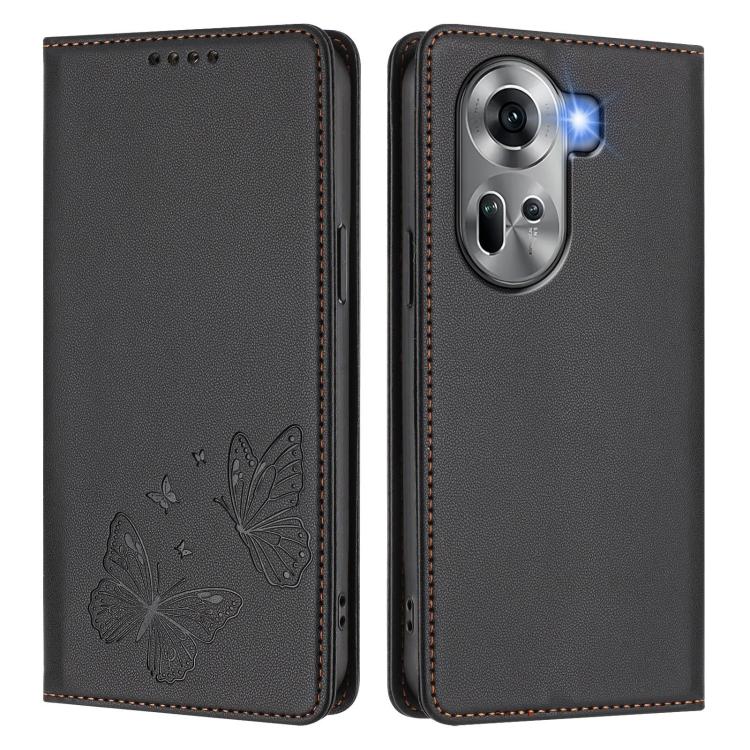 For OPPO Reno11 Global Strong Magnetic Dual Butterfly RFID Vegan Leather Phone Case
