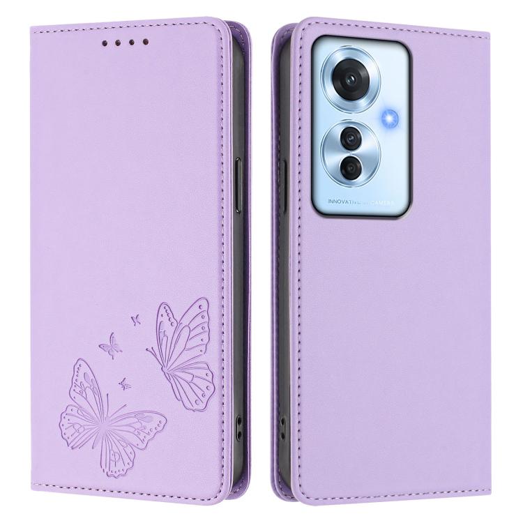For OPPO Reno11 F / OPPO F25 Pro Strong Magnetic Dual Butterfly RFID Vegan Leather Phone Case