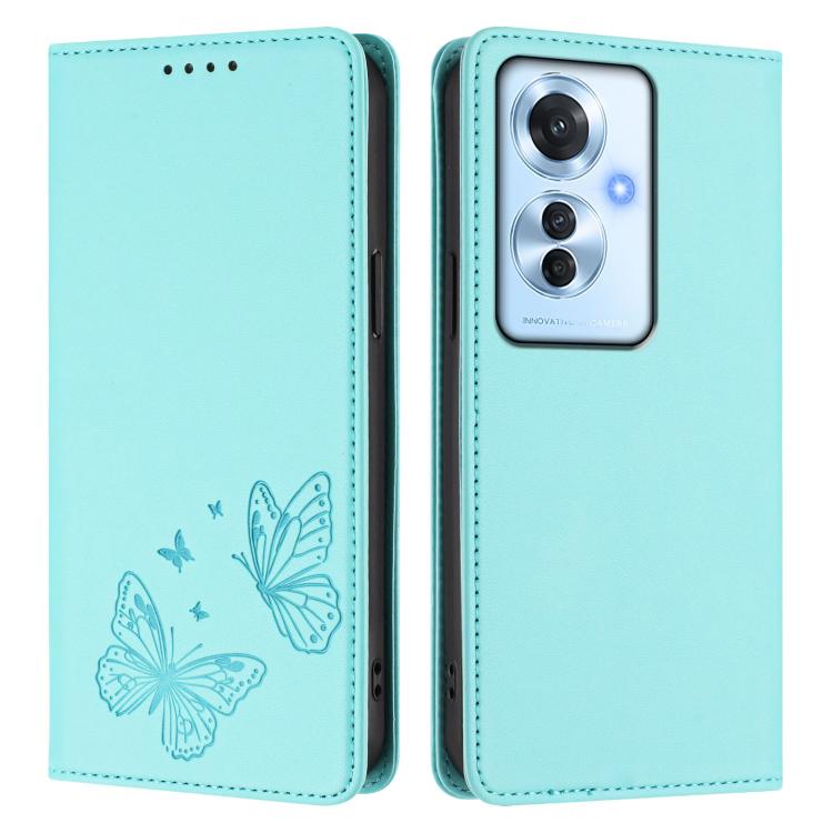 For OPPO Reno11 F / OPPO F25 Pro Strong Magnetic Dual Butterfly RFID Vegan Leather Phone Case