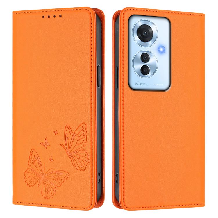 For OPPO Reno11 F / OPPO F25 Pro Strong Magnetic Dual Butterfly RFID Vegan Leather Phone Case