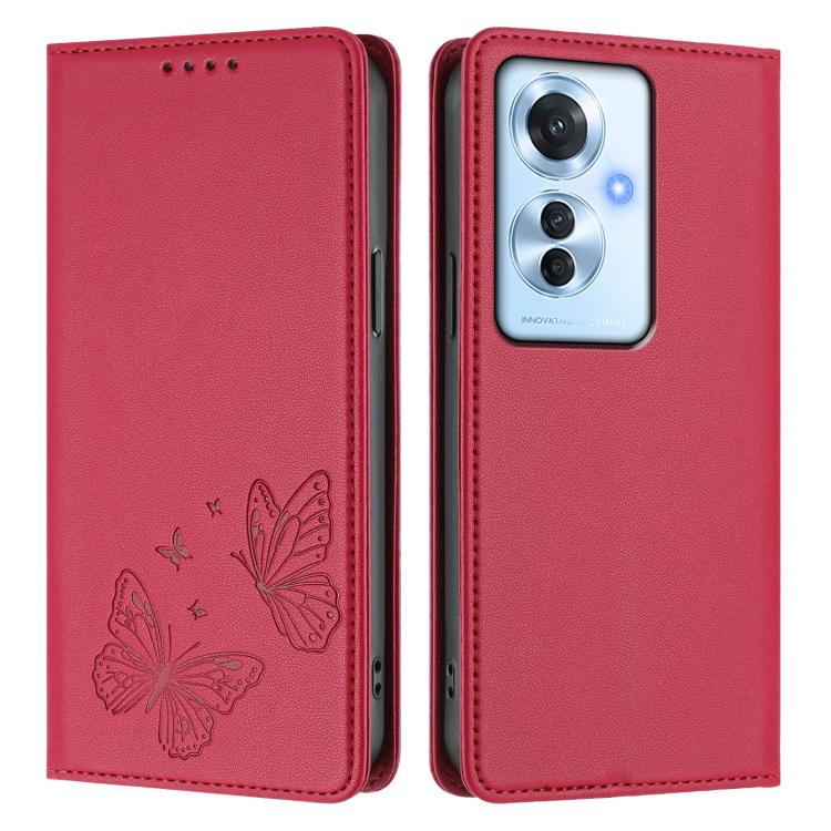 For OPPO Reno11 F / OPPO F25 Pro Strong Magnetic Dual Butterfly RFID Vegan Leather Phone Case