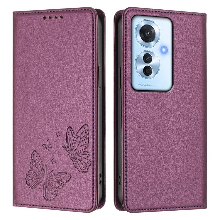 For OPPO Reno11 F / OPPO F25 Pro Strong Magnetic Dual Butterfly RFID Vegan Leather Phone Case