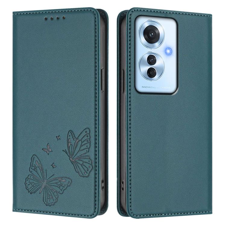 For OPPO Reno11 F / OPPO F25 Pro Strong Magnetic Dual Butterfly RFID Vegan Leather Phone Case