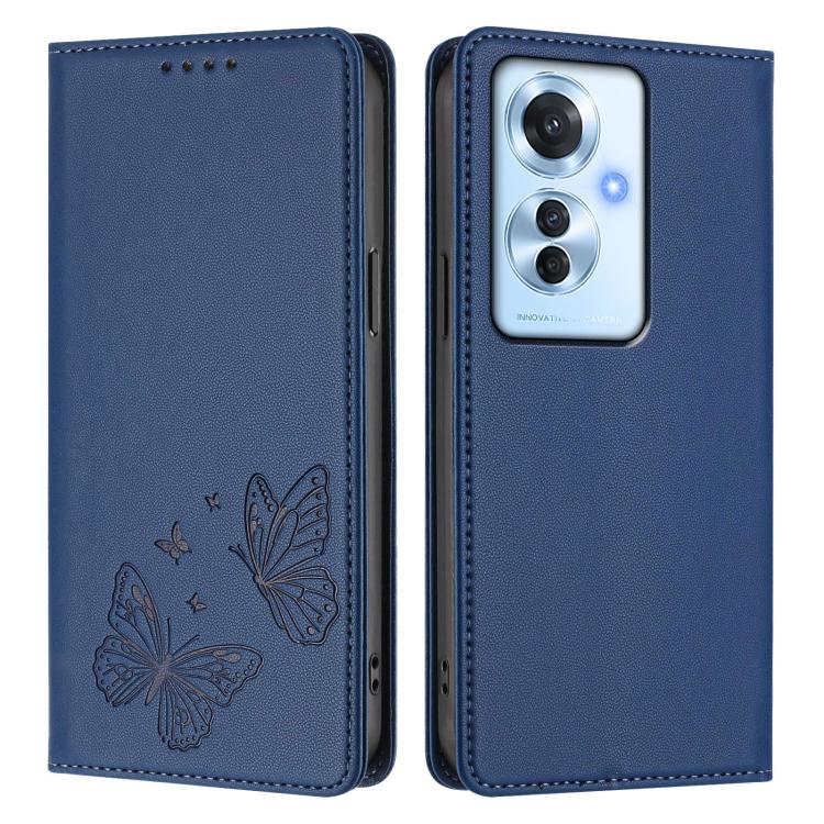 For OPPO Reno11 F / OPPO F25 Pro Strong Magnetic Dual Butterfly RFID Vegan Leather Phone Case